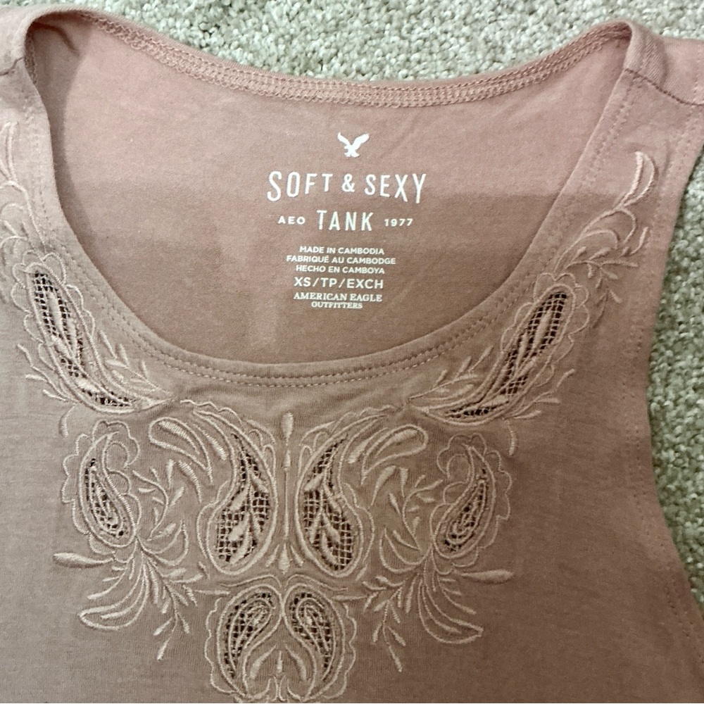American Eagle Outfitters Soft & Sexy Embroidered Tank - Mauve